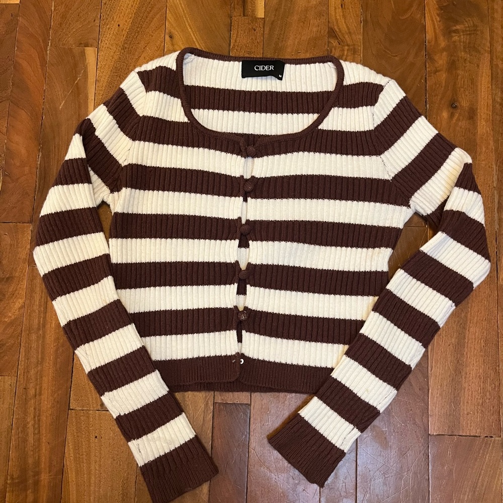 Brown Striped Sweater with Buttons